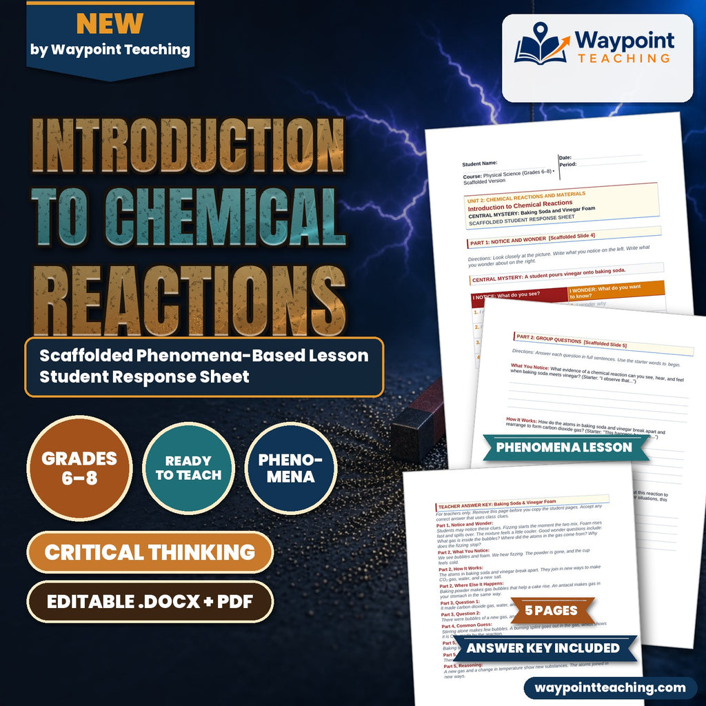 Introduction to Chemical Reactions Scaffolded Phenomena-Based Lesson: Baking Soda and Vinegar Foam Student Response Sheet cover