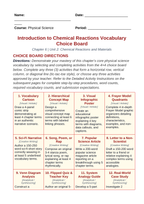 Introduction to Chemical Reactions Vocabulary Choice Board sample page