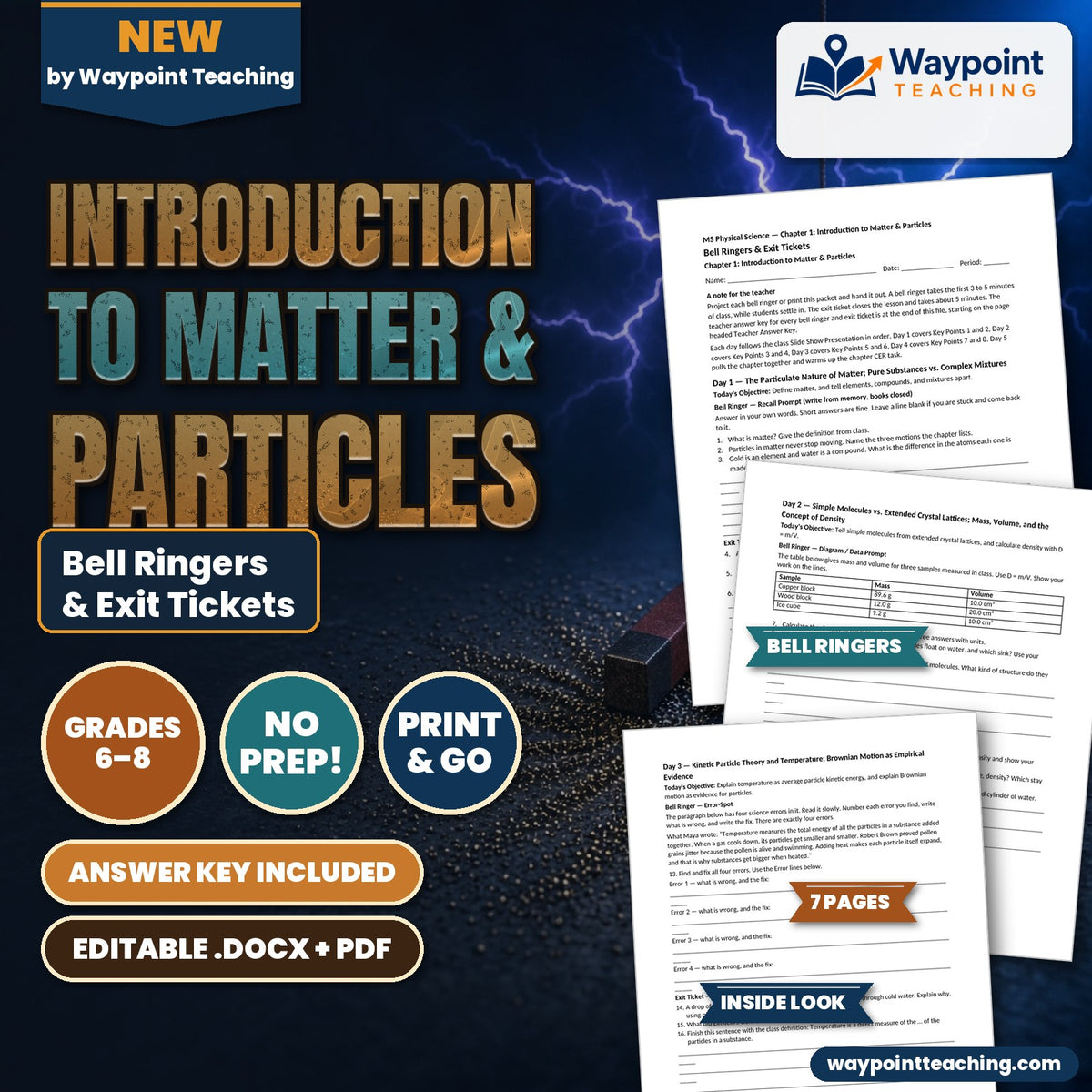 Introduction to Matter & Particles Bell Ringers & Exit Tickets cover