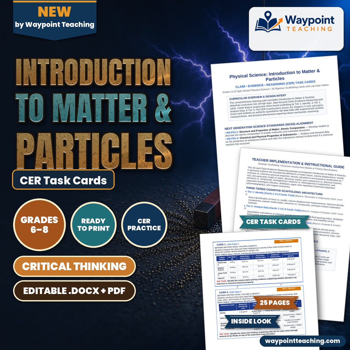 Introduction to Matter & Particles CER Task Cards cover