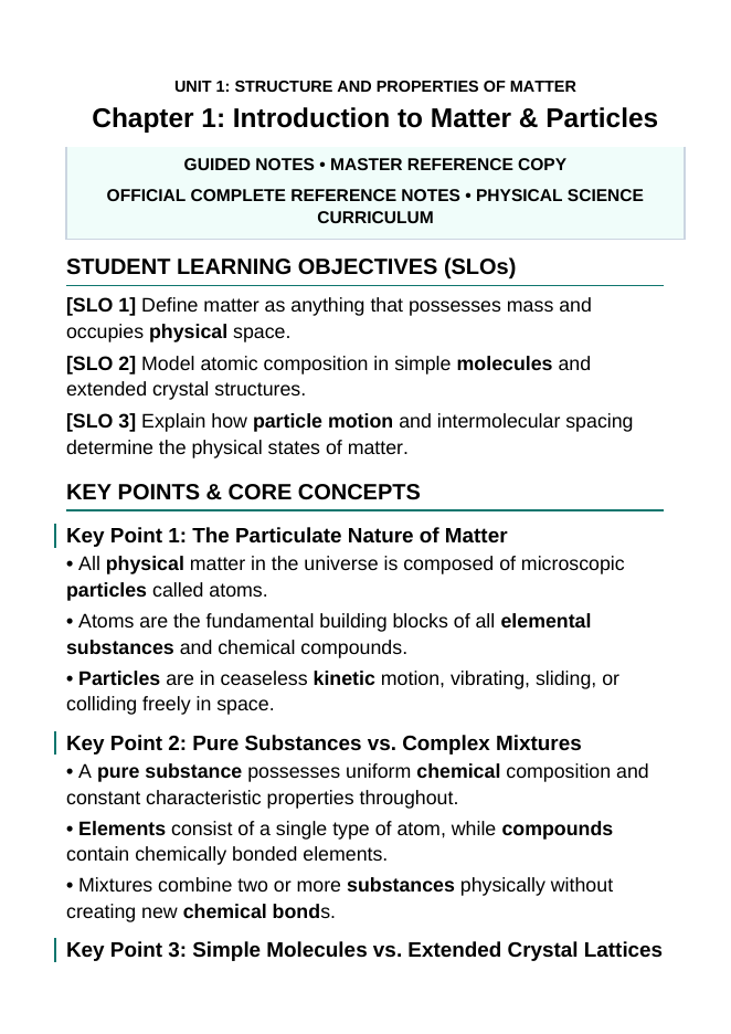 Introduction to Matter & Particles Guided Notes sample page