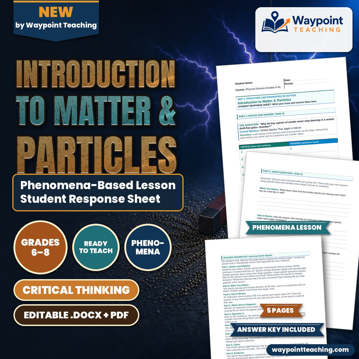 Introduction to Matter & Particles Phenomena-Based Lesson: Smoke Specks That Jiggle in Still Air Student Response Sheet cover