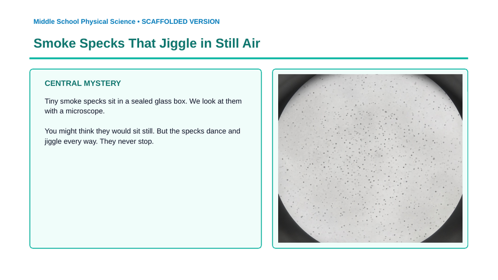 Introduction to Matter & Particles Scaffolded Phenomena-Based Lesson: Smoke Specks That Jiggle in Still Air Presentation sample page