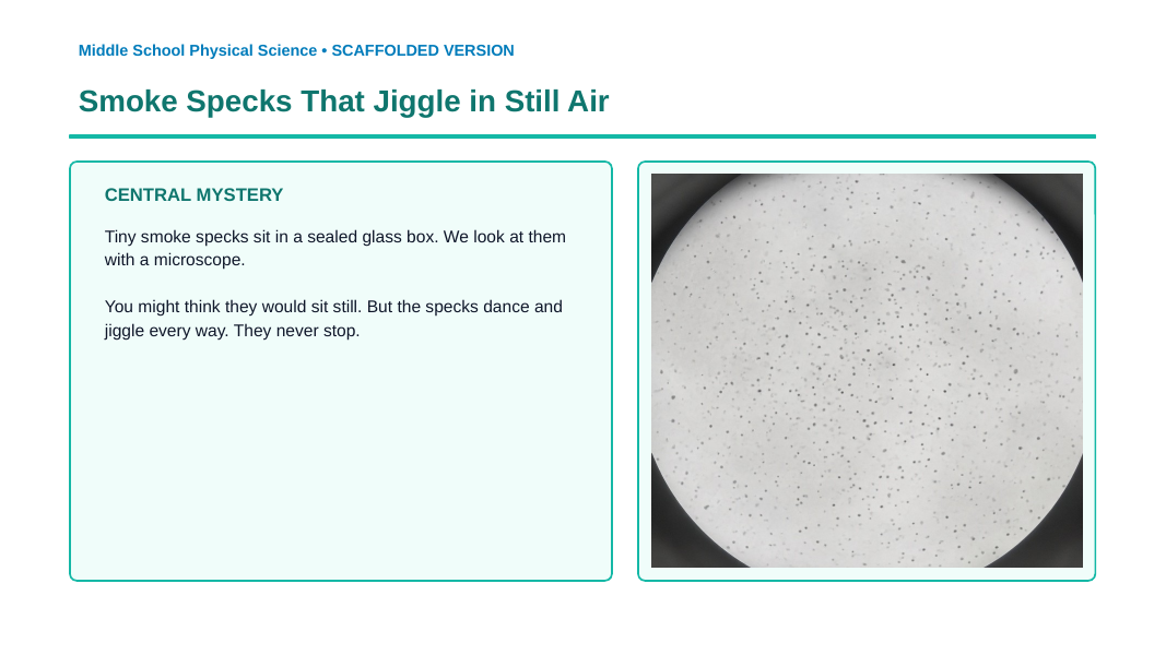 Introduction to Matter & Particles Scaffolded Phenomena-Based Lesson: Smoke Specks That Jiggle in Still Air Presentation sample page