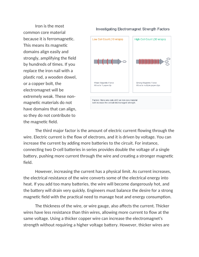 Investigating Factors that Affect Electromagnet Strength Coil Count Core Material Reading Worksheet sample page