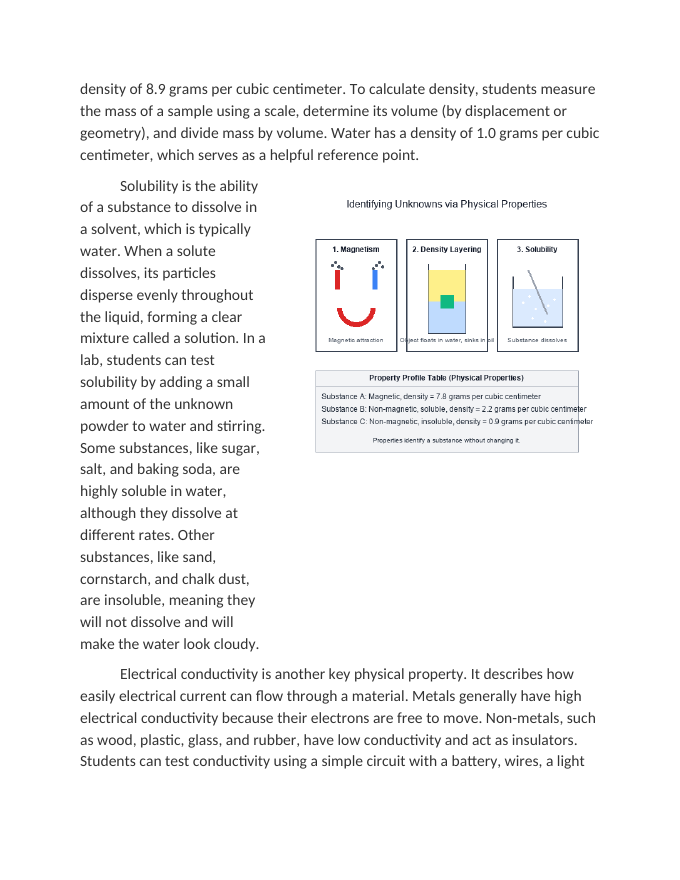 Laboratory Investigation: Identifying Unknown Substances Using Physical Properties Reading Worksheet sample page