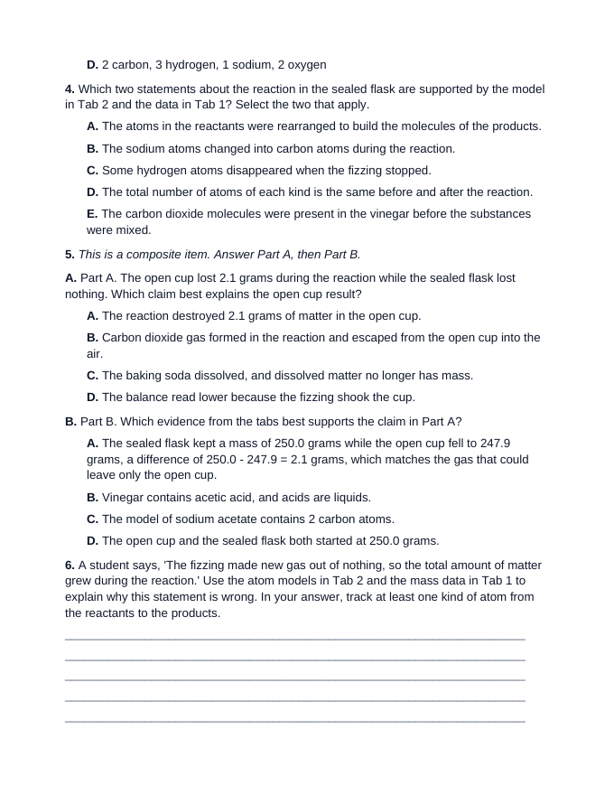 Maryland MISA Structure, Properties, and Reactions of Matter Cluster Practice Set sample page