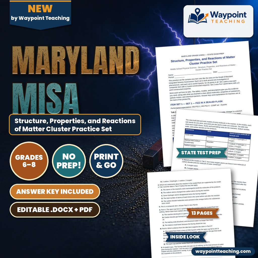 Maryland MISA Structure, Properties, and Reactions of Matter Cluster Practice Set cover