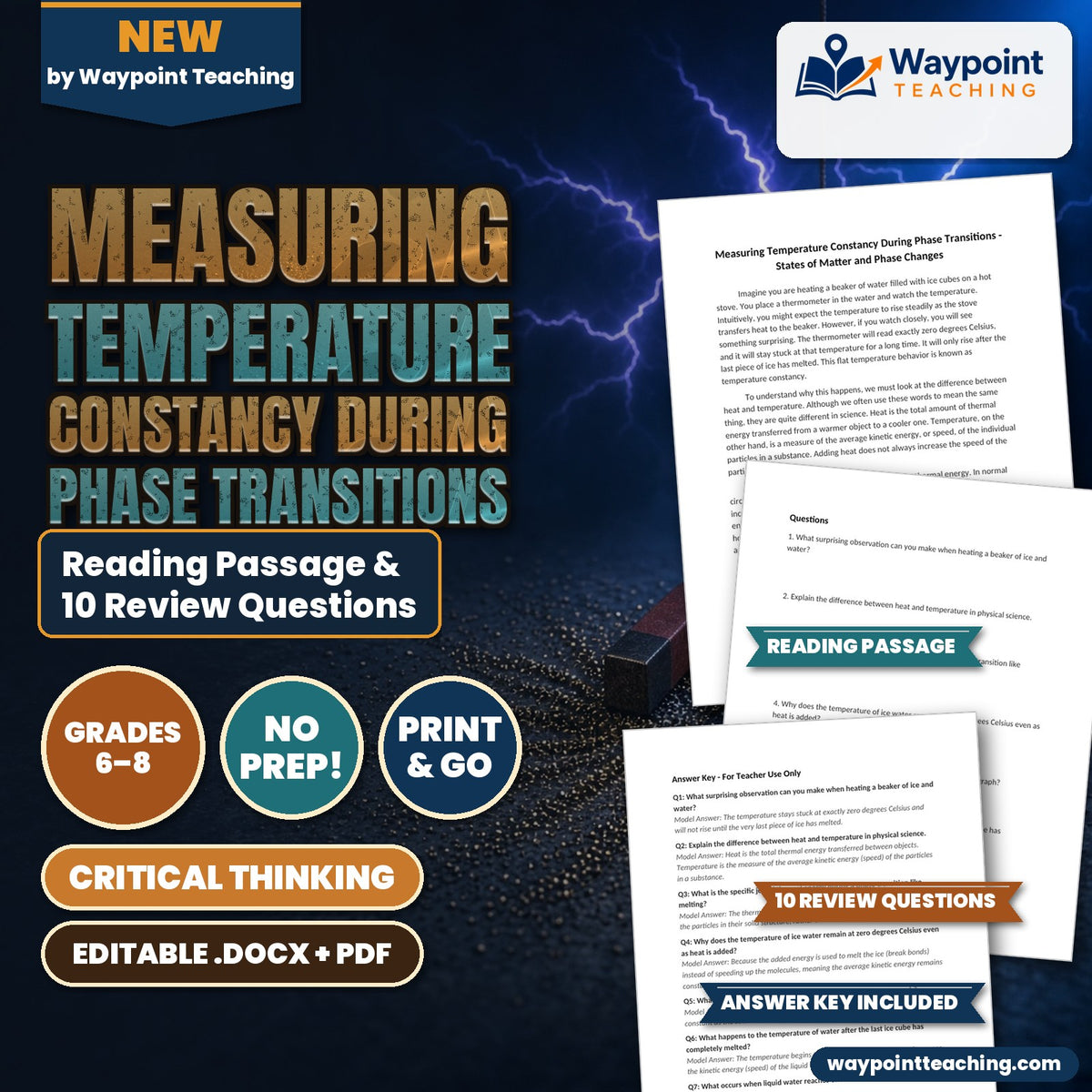 Measuring Temperature Constancy During Phase Transitions Reading Worksheet cover