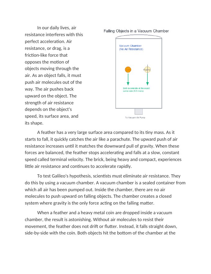 Measuring the Acceleration of Falling Objects in a Vacuum Reading Worksheet sample page