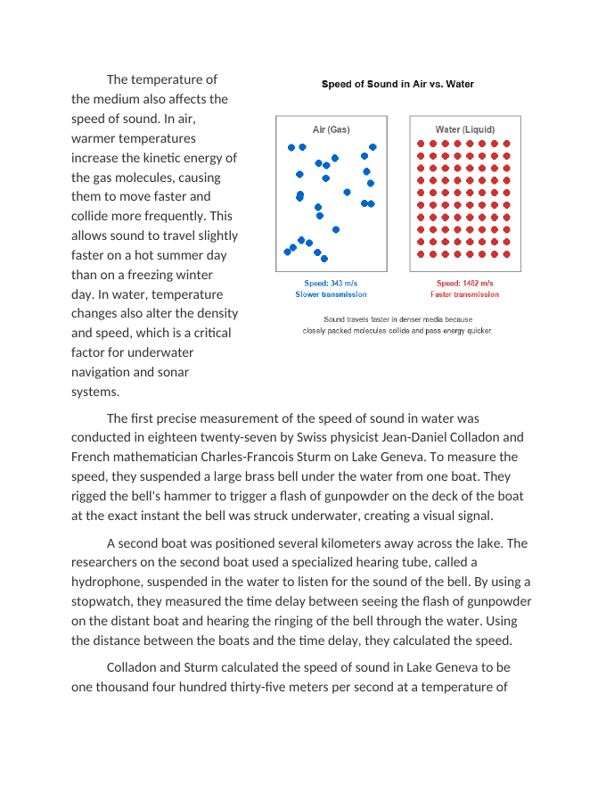 Measuring the Speed of Sound in Air vs. Water Reading Worksheet sample page