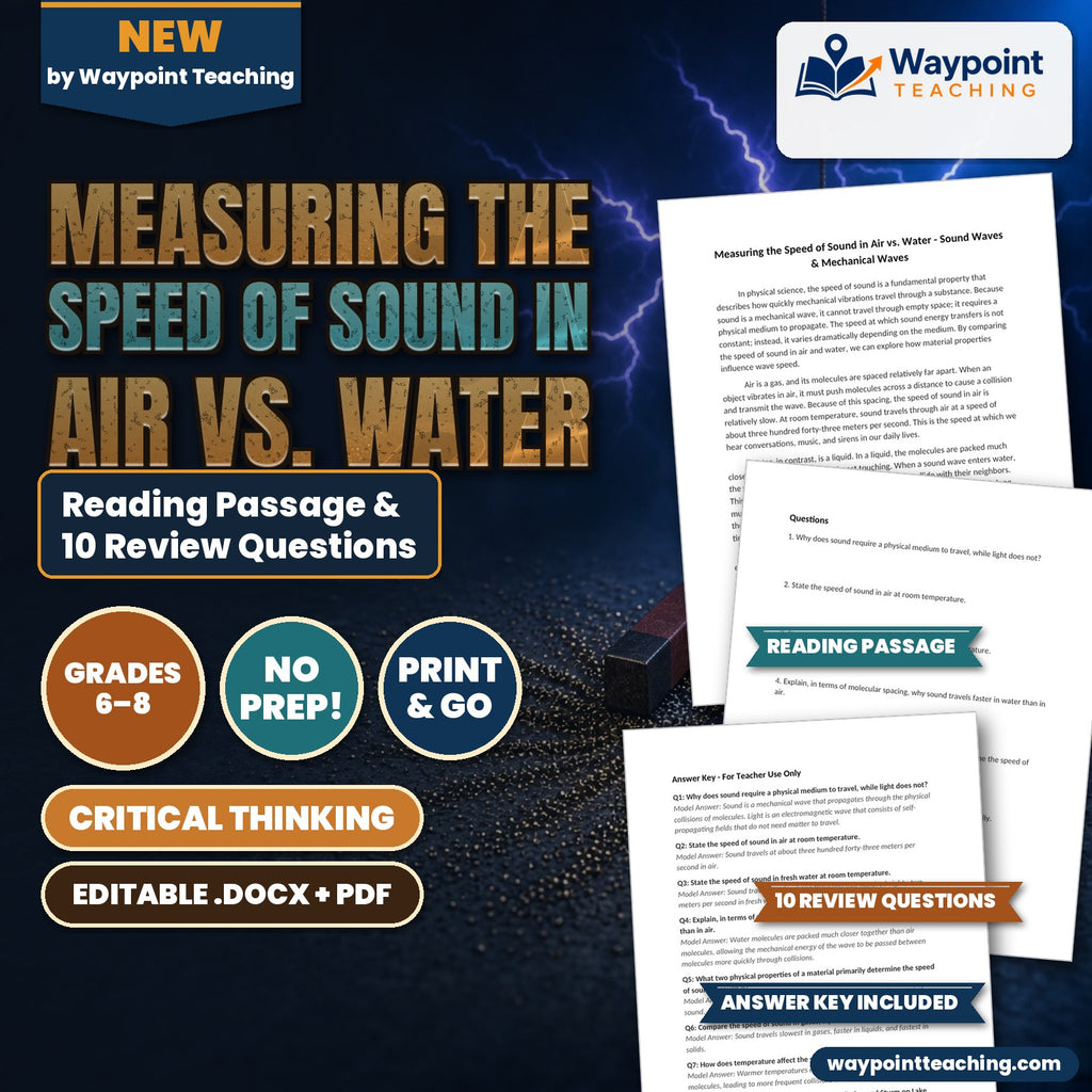 Measuring the Speed of Sound in Air vs. Water Reading Worksheet cover
