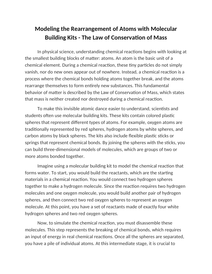 Modeling the Rearrangement of Atoms with Molecular Building Kits Reading Worksheet sample page