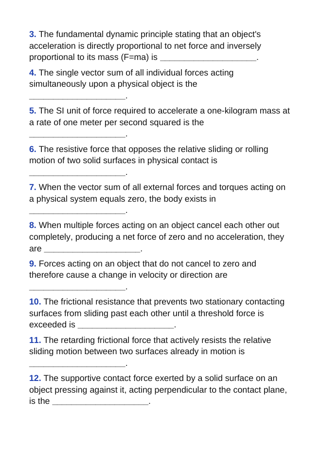 Newton's First & Second Laws of Motion Fill-in-the-Blank Vocabulary Worksheet sample page
