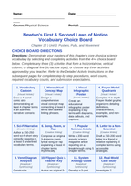 Newton's First & Second Laws of Motion Vocabulary Choice Board sample page