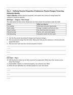 Physical vs. Chemical Properties Bell Ringers & Exit Tickets sample page