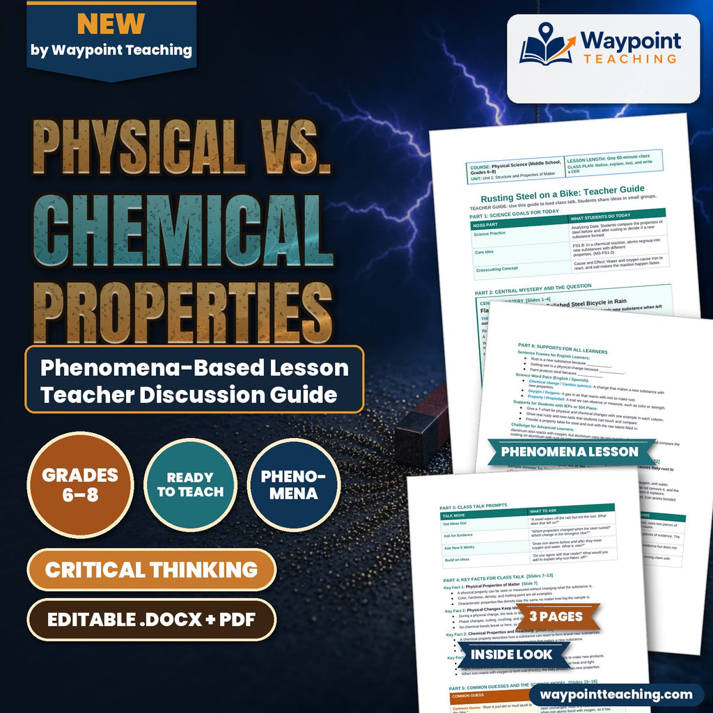 Physical vs. Chemical Properties Phenomena-Based Lesson: Flaky Rust Encrusting a Polished Steel Bicycle in Rain Teacher Discussion Guide cover