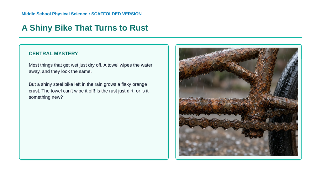 Physical vs. Chemical Properties Scaffolded Phenomena-Based Lesson: A Shiny Bike That Turns to Rust Presentation sample page