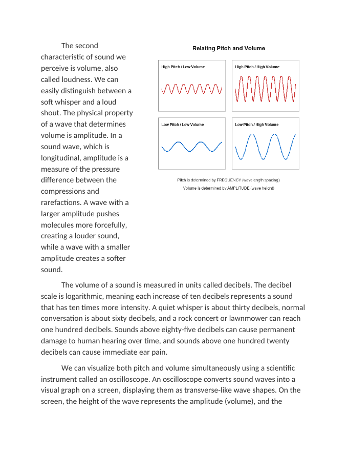 Relating Pitch to Frequency and Volume to Amplitude Reading Worksheet sample page