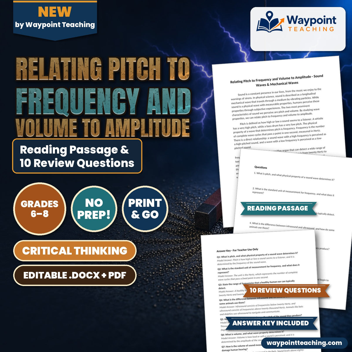 Relating Pitch to Frequency and Volume to Amplitude Reading Worksheet cover