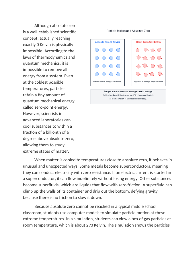 Simulating Particle Motion at Absolute Zero Reading Worksheet sample page