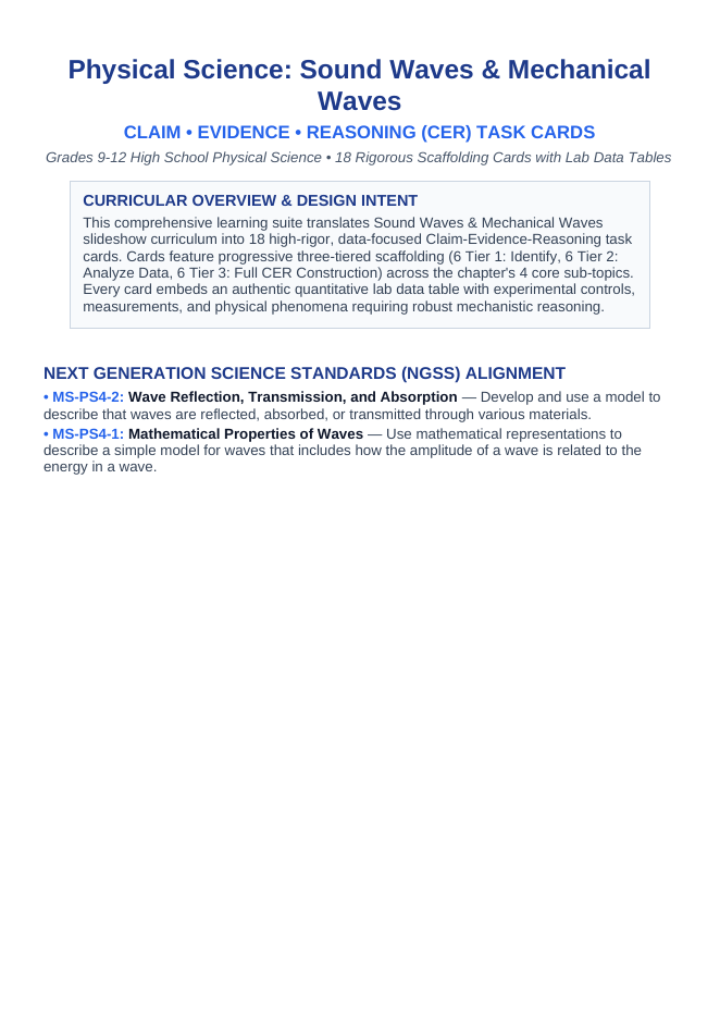 Sound Waves & Mechanical Waves CER Task Cards sample page