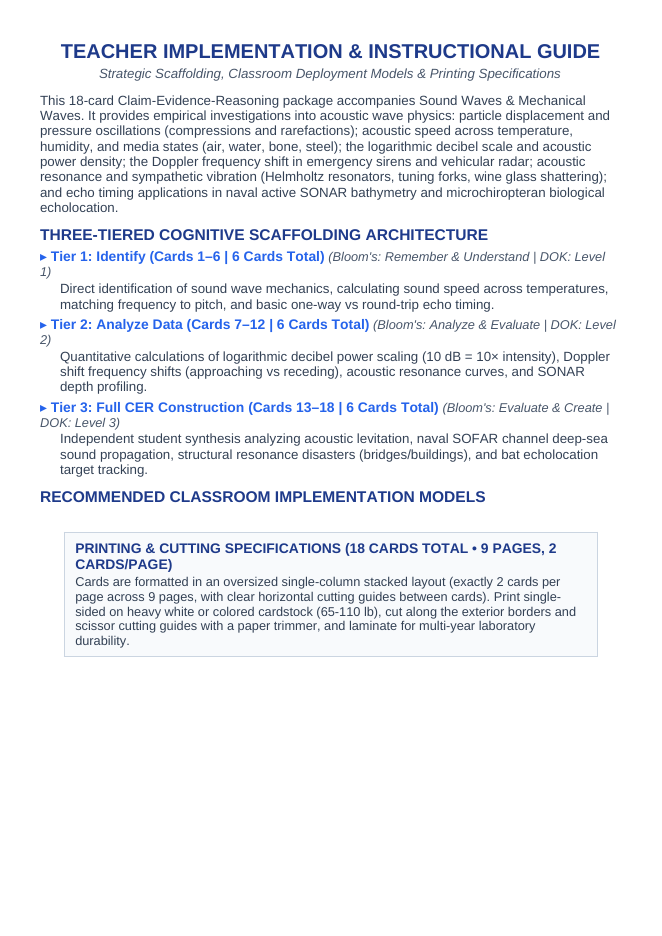 Sound Waves & Mechanical Waves CER Task Cards sample page