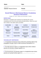 Sound Waves & Mechanical Waves Fill-in-the-Blank Vocabulary Worksheet sample page