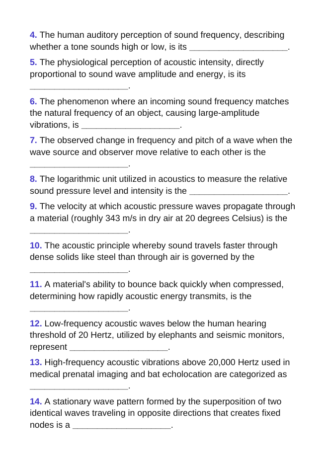Sound Waves & Mechanical Waves Fill-in-the-Blank Vocabulary Worksheet sample page