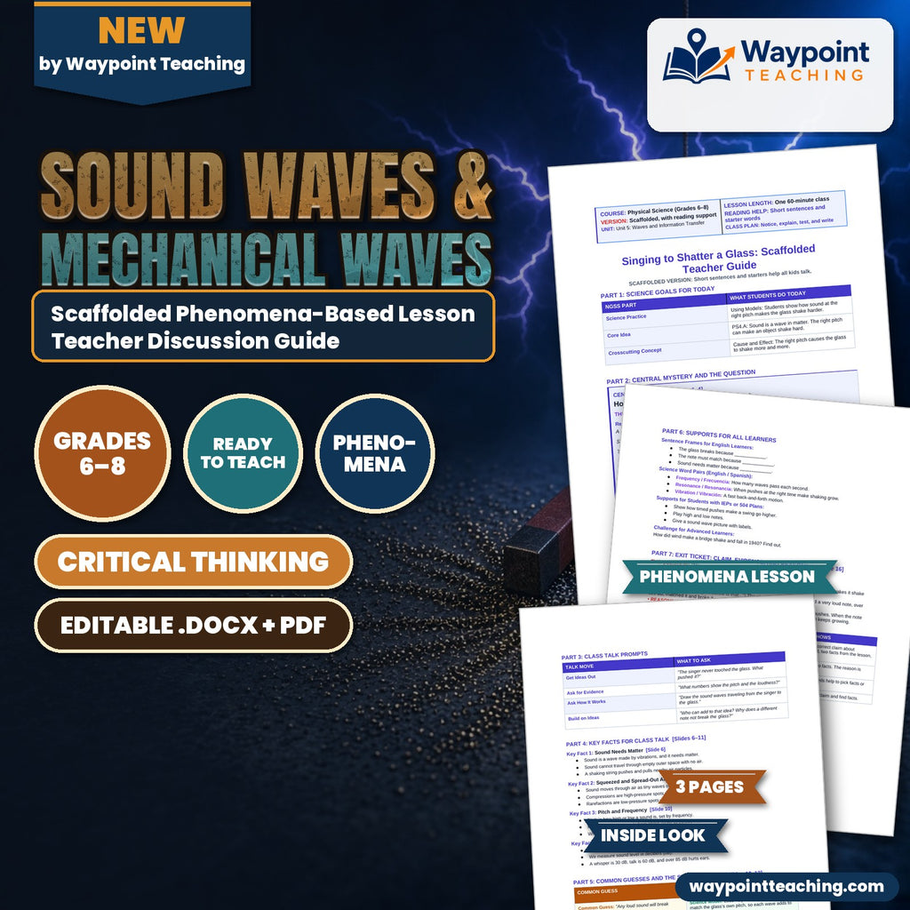 Sound Waves & Mechanical Waves Scaffolded Phenomena-Based Lesson: How a Singer's Voice Can Break a Glass Teacher Discussion Guide cover
