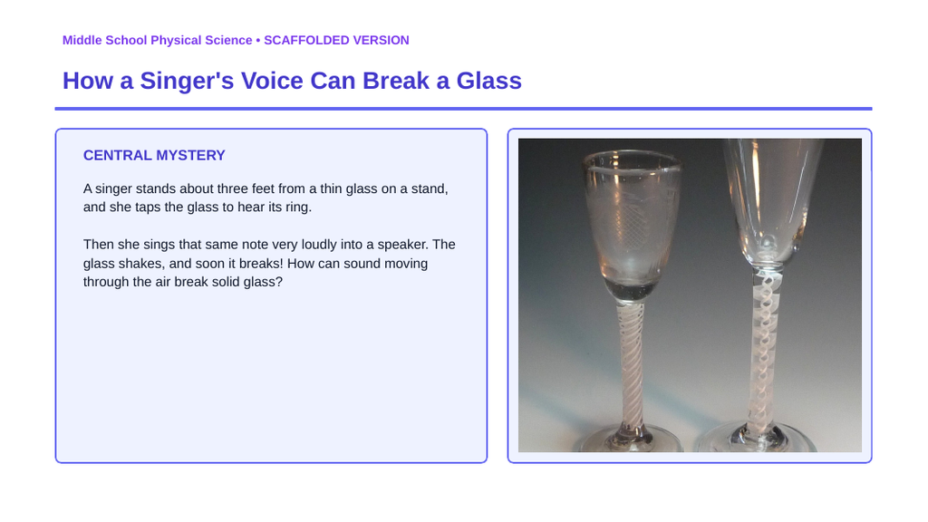 Sound Waves & Mechanical Waves Scaffolded Phenomena-Based Lesson: How a Singer's Voice Can Break a Glass Presentation sample page