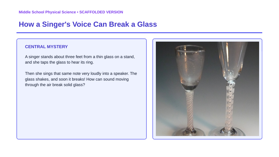 Sound Waves & Mechanical Waves Scaffolded Phenomena-Based Lesson: How a Singer's Voice Can Break a Glass Presentation sample page