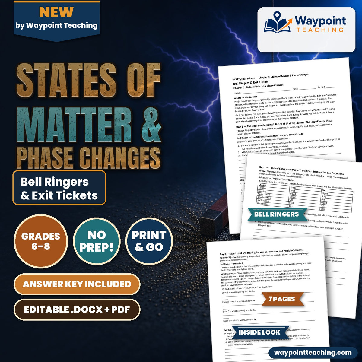 States of Matter & Phase Changes Bell Ringers & Exit Tickets cover