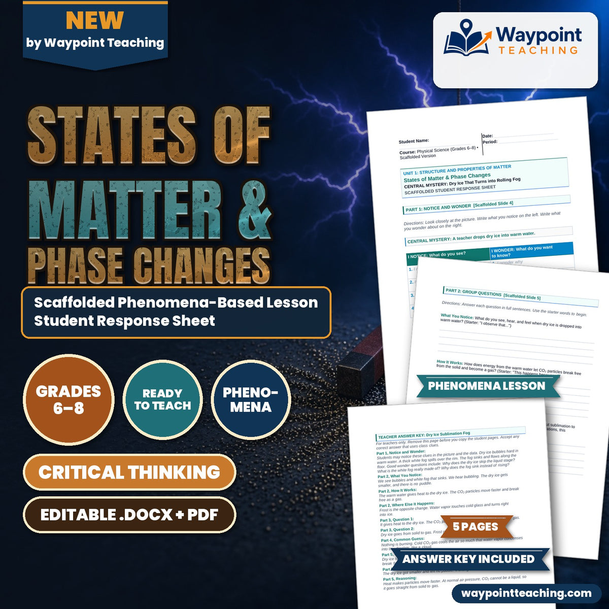 States of Matter & Phase Changes Scaffolded Phenomena-Based Lesson: Dry Ice That Turns into Rolling Fog Student Response Sheet cover