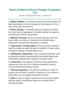 States of Matter & Phase Changes Vocabulary Words & Definitions sample page