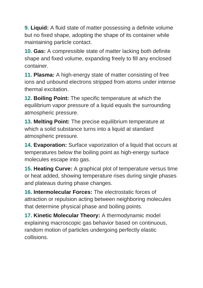 States of Matter & Phase Changes Vocabulary Words & Definitions sample page