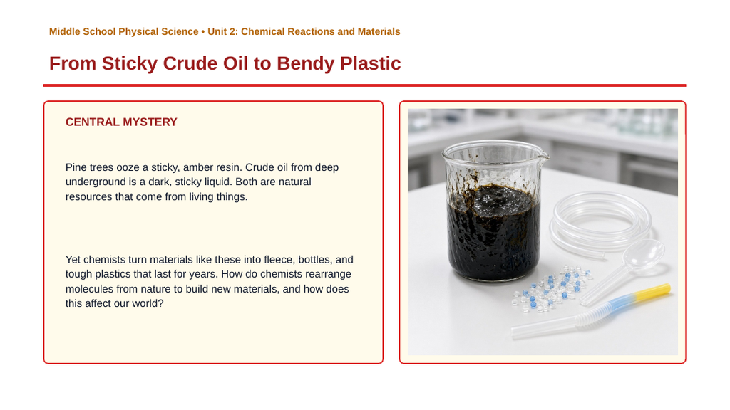 Synthetic Materials from Natural Resources Phenomena-Based Lesson: From Sticky Crude Oil to Bendy Plastic Presentation sample page