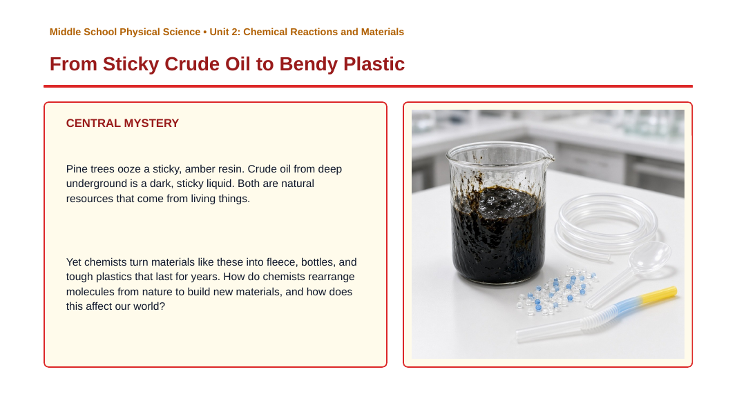 Synthetic Materials from Natural Resources Phenomena-Based Lesson: From Sticky Crude Oil to Bendy Plastic Presentation sample page