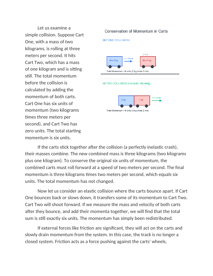 The Conservation of Momentum in Multi-Cart Collisions Reading Worksheet sample page