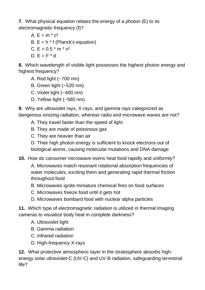 The Electromagnetic Spectrum & Light Lesson Quiz sample page