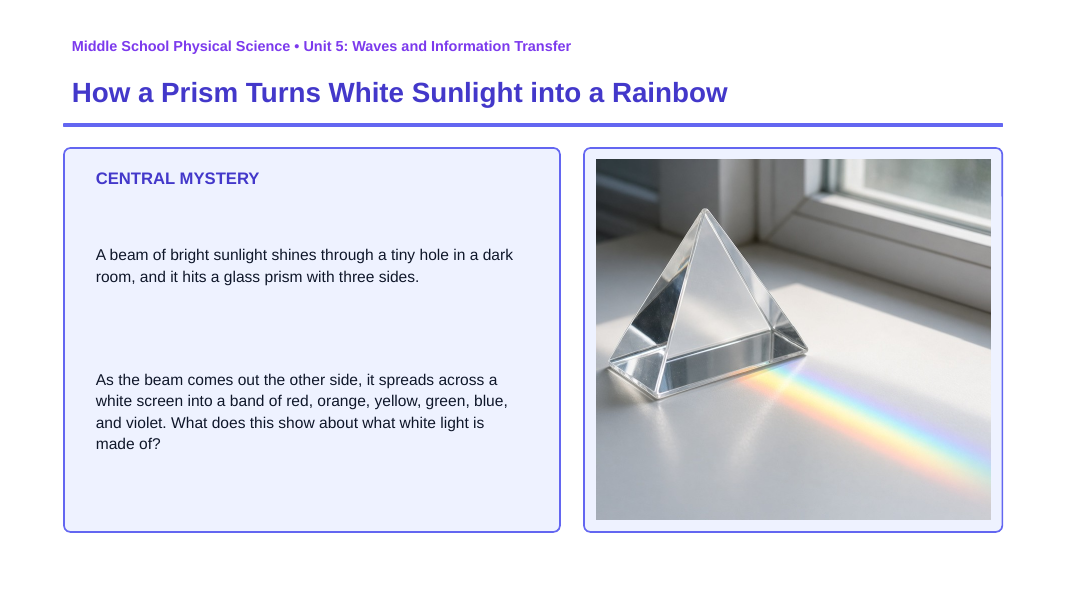 The Electromagnetic Spectrum & Light Phenomena-Based Lesson: How a Prism Turns White Sunlight into a Rainbow Presentation sample page