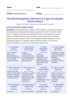 The Electromagnetic Spectrum & Light Vocabulary Choice Board sample page