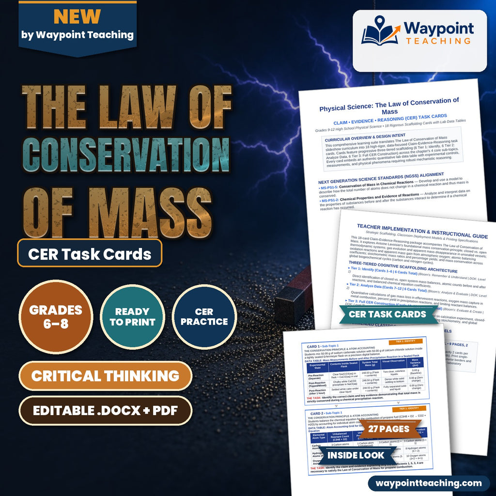 The Law of Conservation of Mass CER Task Cards cover