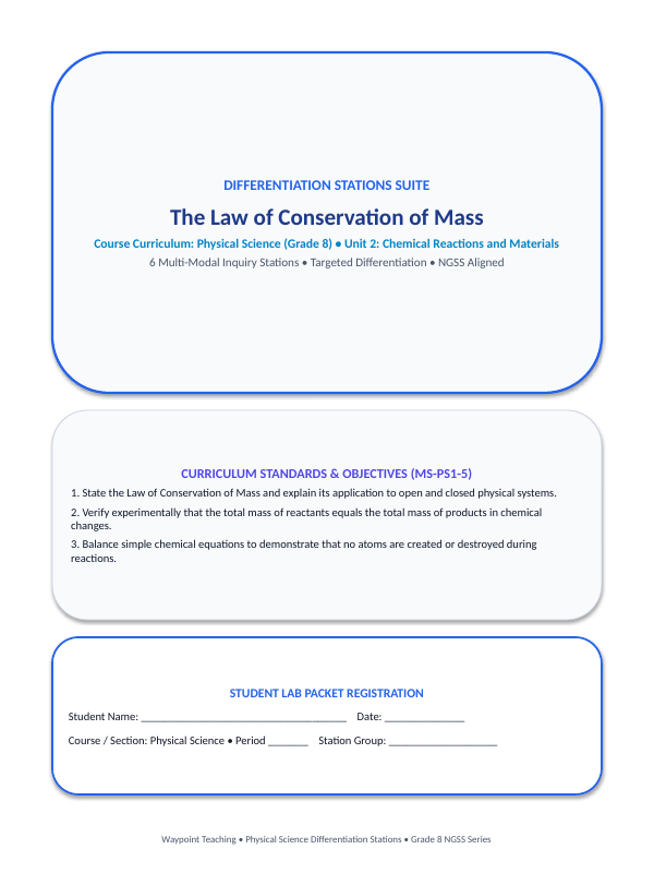 The Law of Conservation of Mass Differentiation Stations sample page