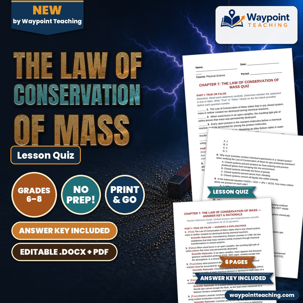 The Law of Conservation of Mass Lesson Quiz cover