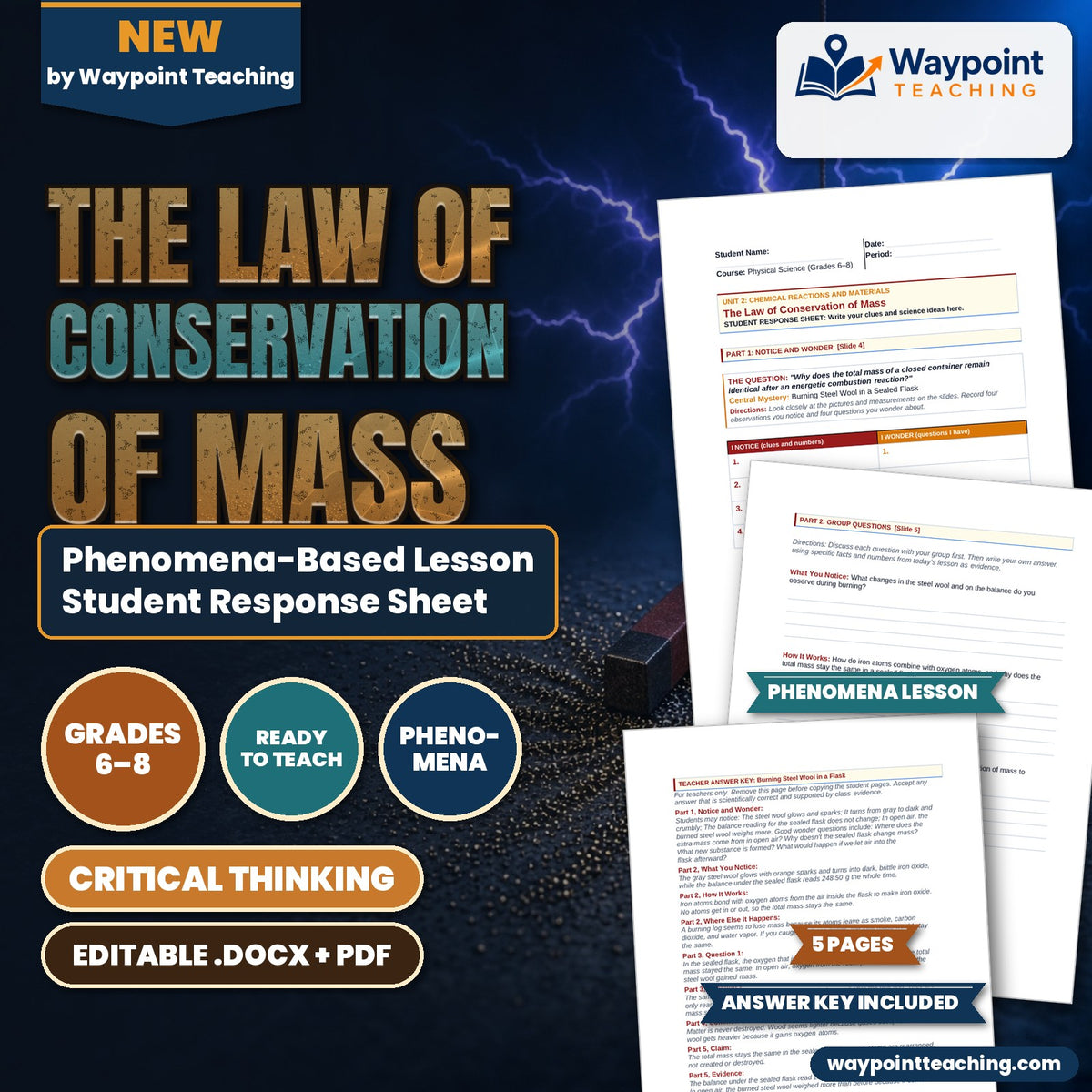 The Law of Conservation of Mass Phenomena-Based Lesson: Burning Steel Wool in a Sealed Flask Student Response Sheet cover