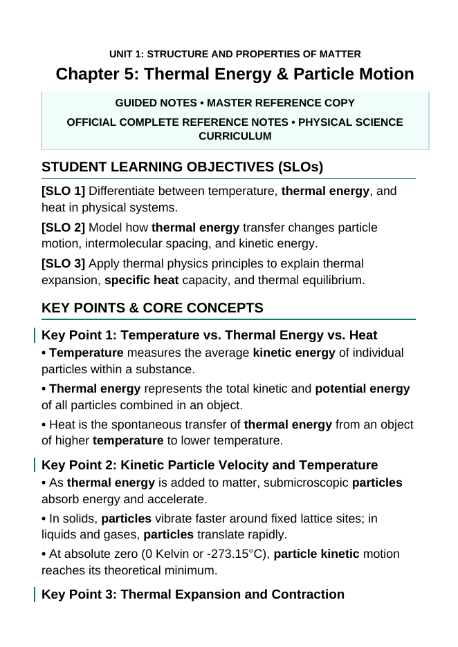Thermal Energy & Particle Motion Guided Notes sample page