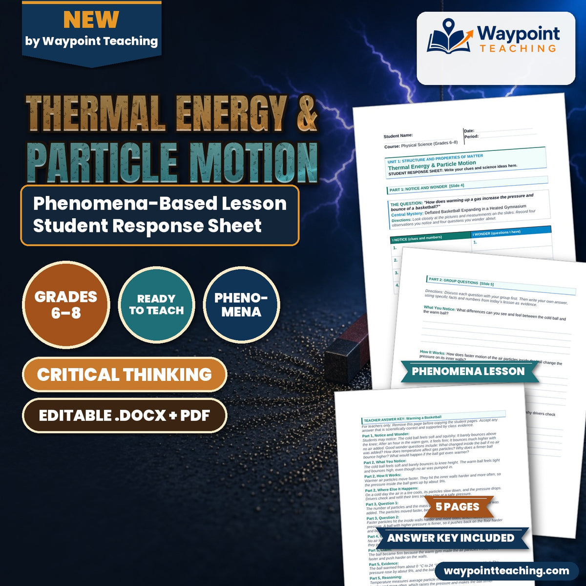 Thermal Energy & Particle Motion Phenomena-Based Lesson: Deflated Basketball Expanding in a Heated Gymnasium Student Response Sheet cover