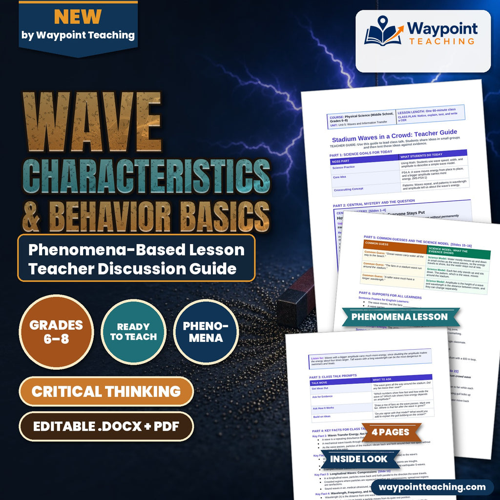Wave Characteristics & Behavior Basics Phenomena-Based Lesson: How a Wave Travels While Everyone Stays Put Teacher Discussion Guide cover