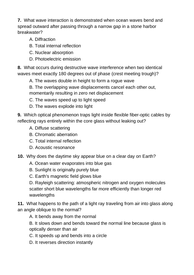 Wave Interactions with Matter Lesson Quiz sample page